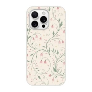 Botanical floral phone case with soft pink flowers and green stems